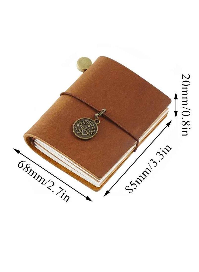 Mini Notebook, Vintage Leather Travelers Notebook, Elegant Design Compact Journal Diary, Lightweight Planner Organizer Pocket Notebook With Pendant, (1pc, Light Brown) - Image 4