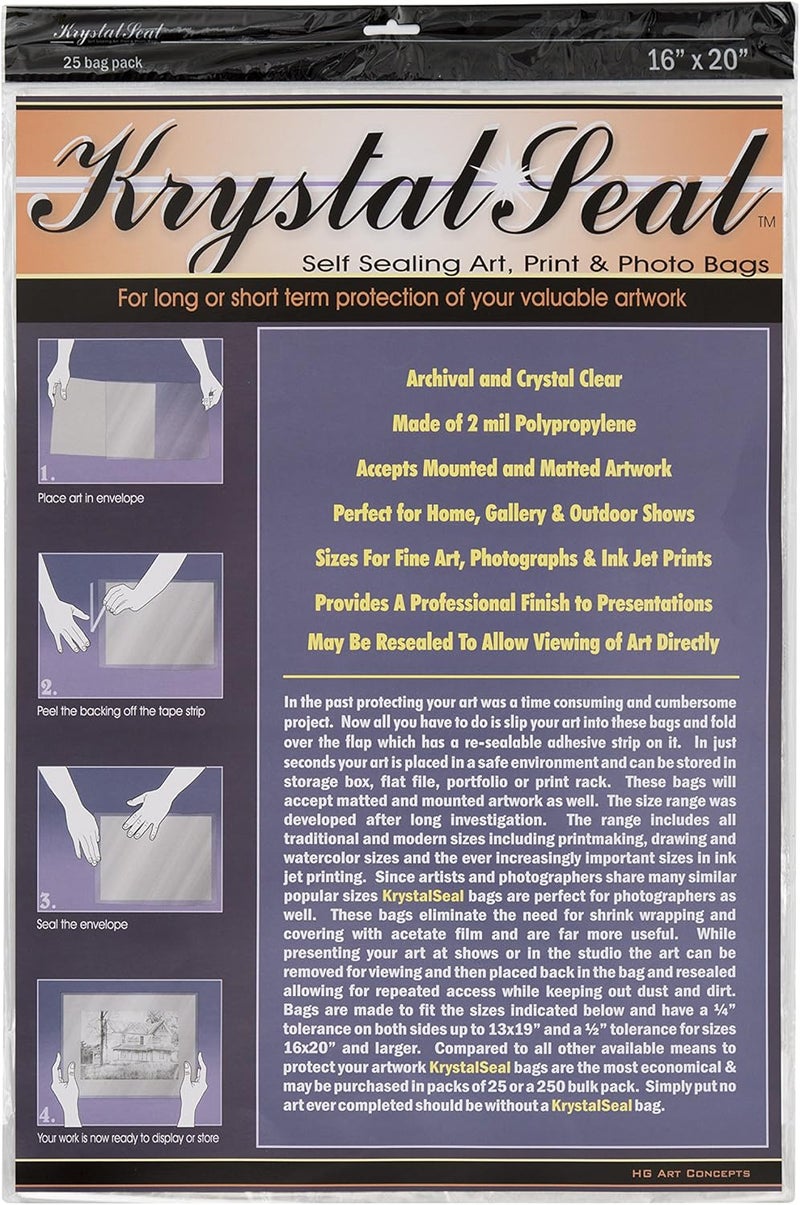 Creative Mark Krystal Seal Art and Photo Bags - Resealable Archival Storage Bags Art Sleeves Plastic Bag Used For Protecting Artwork Resealable With Adhesive Strip - [25 Pack - 16 x 20"] - Image 1