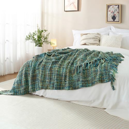 GINAMUSE Multi-Color Green Cable Knitted Throw Blanket for Couch,50"X60" Boho Style Textured Blankets for Home Decor,Super Soft Warm Cozy Chunky Knit Blanket with Decorative Tassels for Bed and Sofa - Image 5