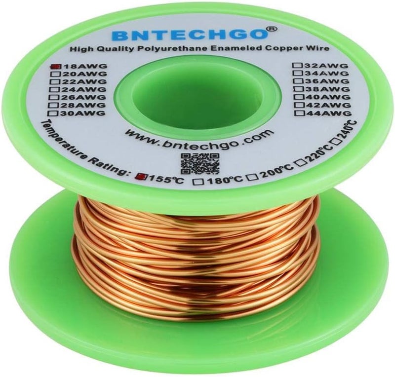BNTECHGO سلك مغناطيسي 18 AWG - سلك نحاسي مطلي بالمينا - سلك لف مغناطيسي مطلي بالمينا - 4 أونصة - قطر 0.0393 بوصة - 1 بكرة ملف - طبيعي - تصنيف درجة حرارة 155 درجة مئوية - يستخدم على نطاق واسع للمحولات والمحاثات - Image 1