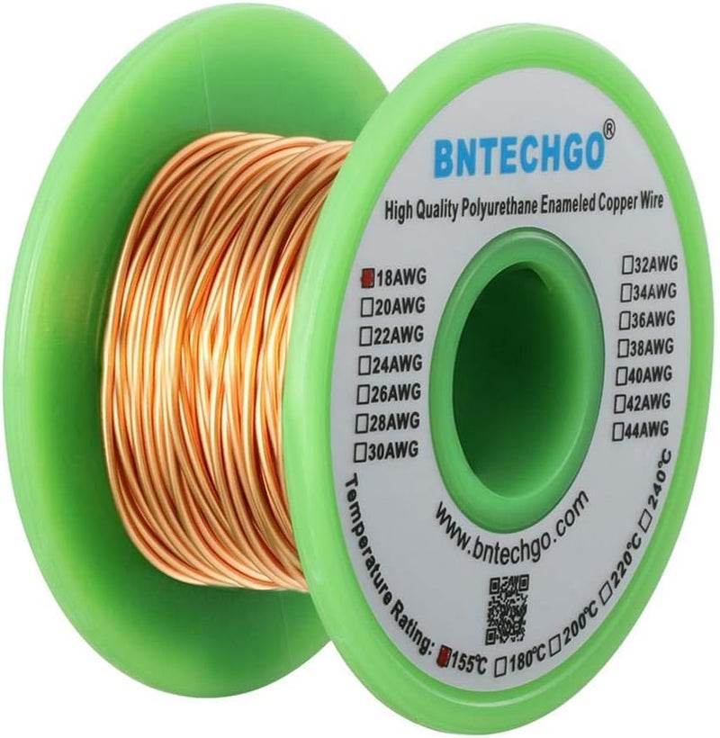 BNTECHGO سلك مغناطيسي 18 AWG - سلك نحاسي مطلي بالمينا - سلك لف مغناطيسي مطلي بالمينا - 4 أونصة - قطر 0.0393 بوصة - 1 بكرة ملف - طبيعي - تصنيف درجة حرارة 155 درجة مئوية - يستخدم على نطاق واسع للمحولات والمحاثات - Image 2