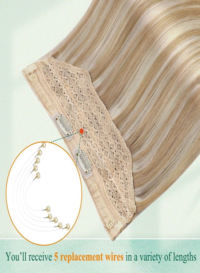 Easyouth Wire Hair Extensions Blonde Highlight Wire Extensions Real Human Hair Honey Blonde Highlights Honey Blond Fish Line Hair Extension for Short Hair 12 Inch 70g - Image 5