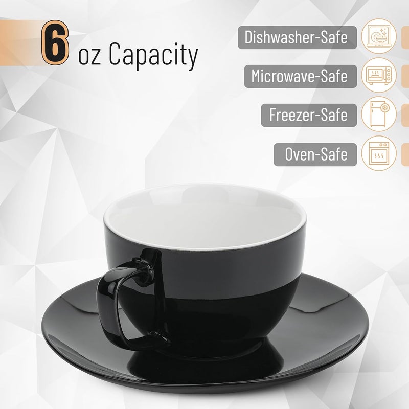 Brew To A Tea BTaT Porcelain Tea Cups and Saucers  6oz Black Set of 6 Adults - Image 3