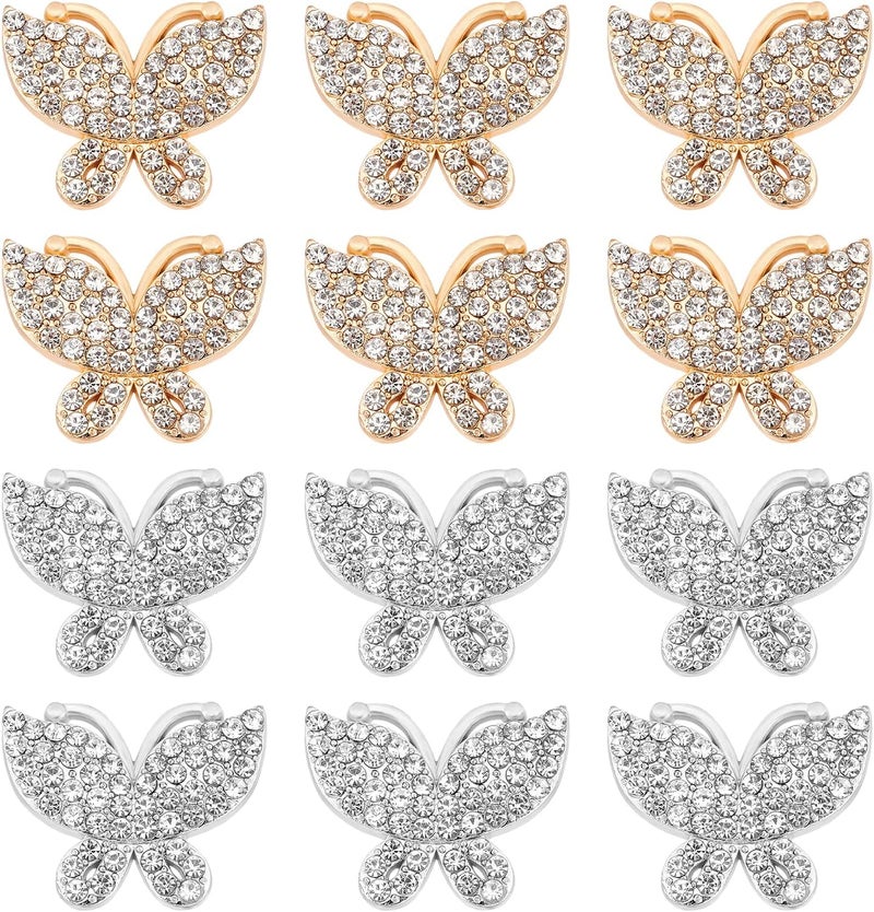 klarako 12 Sets Bag Decorative Buckle Clip, 2 Colors Butterfly Buckle Clips for Purse Leather Craft Rhinestone Studs Rivets for DIY Clothes Handbag Leather Belt Wedding Shoes Decorations (0.89 Inch) - Image 1