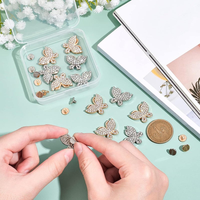 klarako 12 Sets Bag Decorative Buckle Clip, 2 Colors Butterfly Buckle Clips for Purse Leather Craft Rhinestone Studs Rivets for DIY Clothes Handbag Leather Belt Wedding Shoes Decorations (0.89 Inch) - Image 5