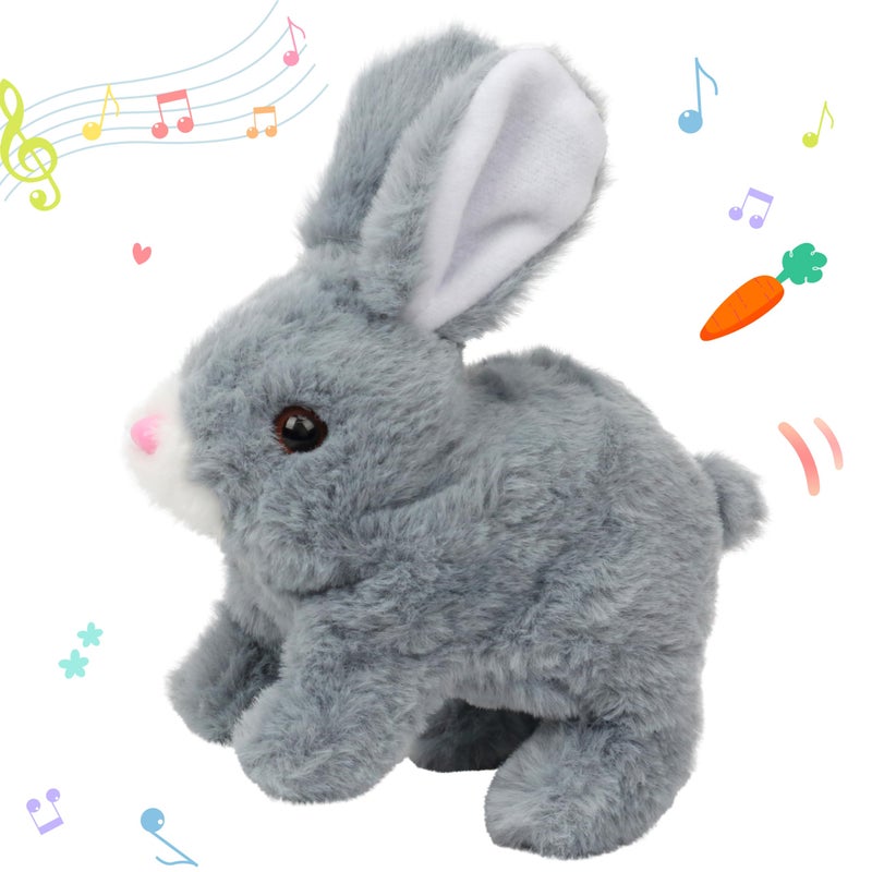 Hopearl Hopping Rabbit Interactive Electronic Pet Plush Bunny Toy with Sounds and Movements Animated Walking Wiggle Ears Twitch Nose Gifts for Toddlers Birthday Gray 7 - Image 3