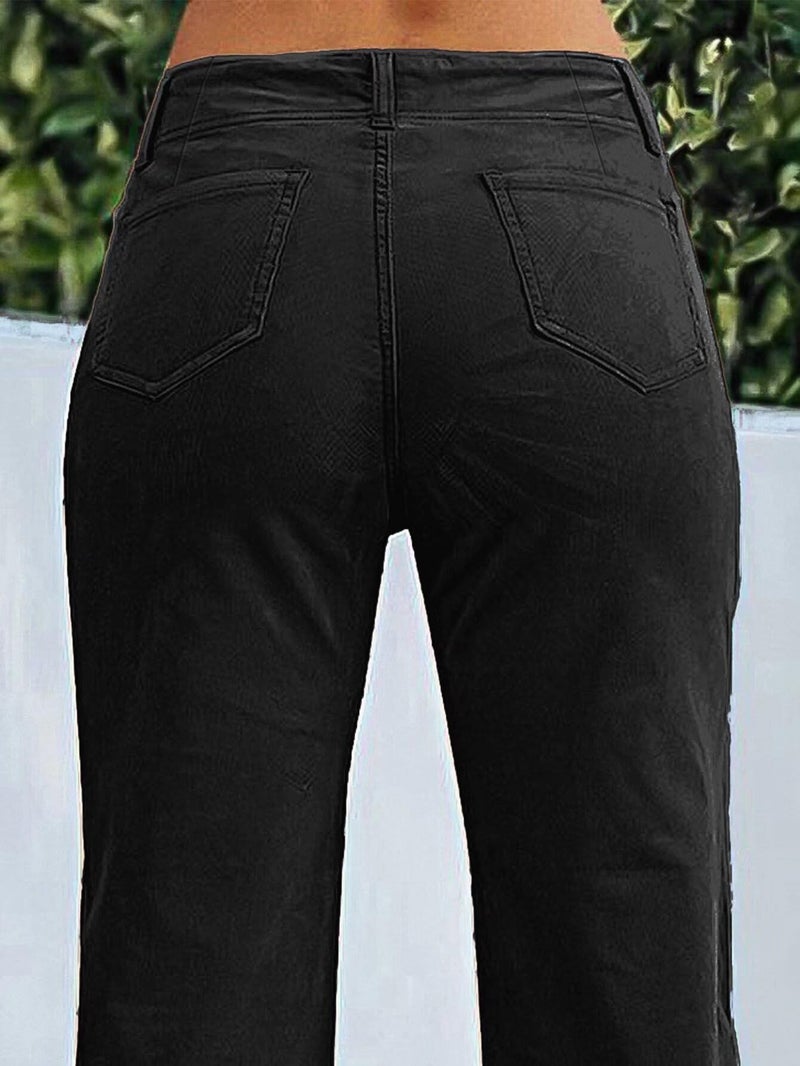 Flamingals Women's Wide Leg Pants for Women Mid Waist Dress Flare Straight Leg Corduroy Pants Workout Jeans Trendy Black L - Image 3