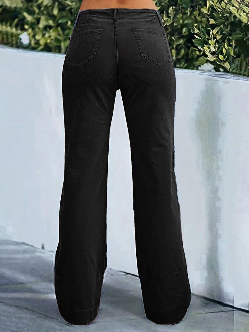 Flamingals Women's Wide Leg Pants for Women Mid Waist Dress Flare Straight Leg Corduroy Pants Workout Jeans Trendy Black L - Image 5