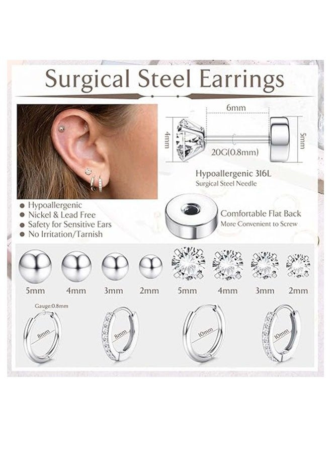 أقراط مطلية بالذهب عيار 14 قيراط مضادة للحساسية للنساء والرجال، أقراط من الفولاذ الجراحي المقاوم للصدأ للأذن الحساسة، مجموعة أقراط صغيرة مسطحة وخطافية للأذن، مجموعة أقراط للثقب المتعدد، طقم مجوهرات مناسب للجنسين، أولاد وبنات، هدية، (12 زوجًا في المجموعة) - Image 2