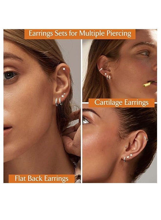 أقراط مطلية بالذهب عيار 14 قيراط مضادة للحساسية للنساء والرجال، أقراط من الفولاذ الجراحي المقاوم للصدأ للأذن الحساسة، مجموعة أقراط صغيرة مسطحة وخطافية للأذن، مجموعة أقراط للثقب المتعدد، طقم مجوهرات مناسب للجنسين، أولاد وبنات، هدية، (12 زوجًا في المجموعة) - Image 5