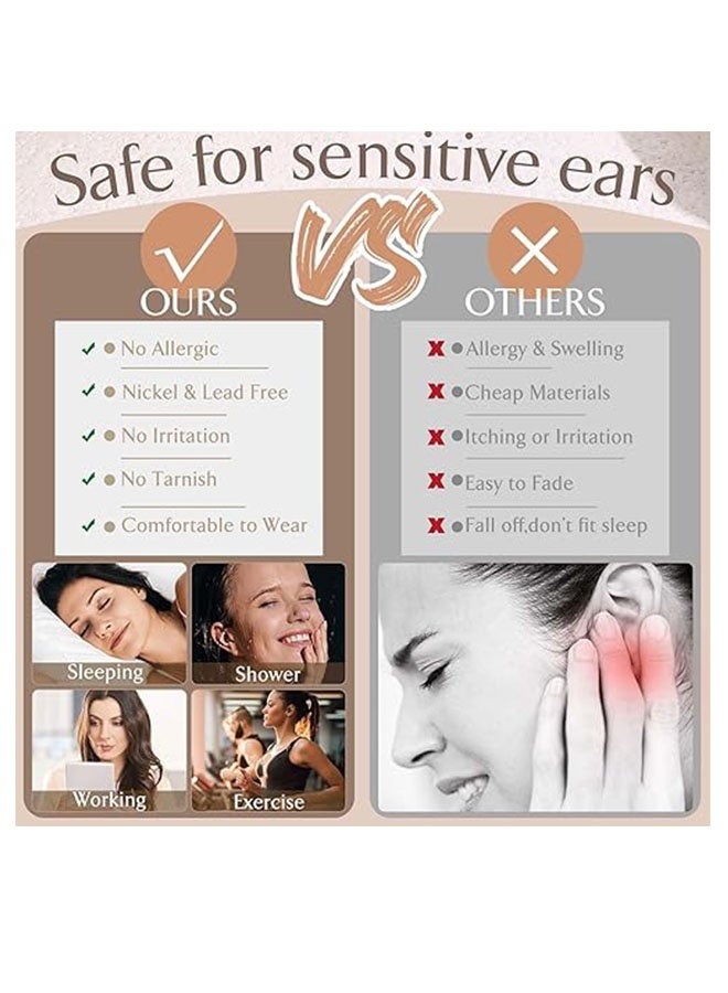 أقراط مطلية بالذهب عيار 14 قيراط مضادة للحساسية للنساء والرجال، أقراط من الفولاذ الجراحي المقاوم للصدأ للأذن الحساسة، مجموعة أقراط صغيرة مسطحة وخطافية للأذن، مجموعة أقراط للثقب المتعدد، طقم مجوهرات مناسب للجنسين، أولاد وبنات، هدية، (12 زوجًا في المجموعة) - Image 4