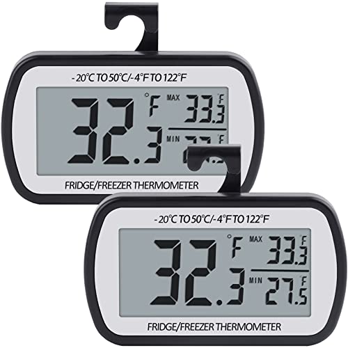 AEVETE Refrigerator Thermometer Digital Fridge Freezer Thermometer with Magnetic Back Large LCD, No Frills Easy to Read (Black-2 Pack) - Image 1