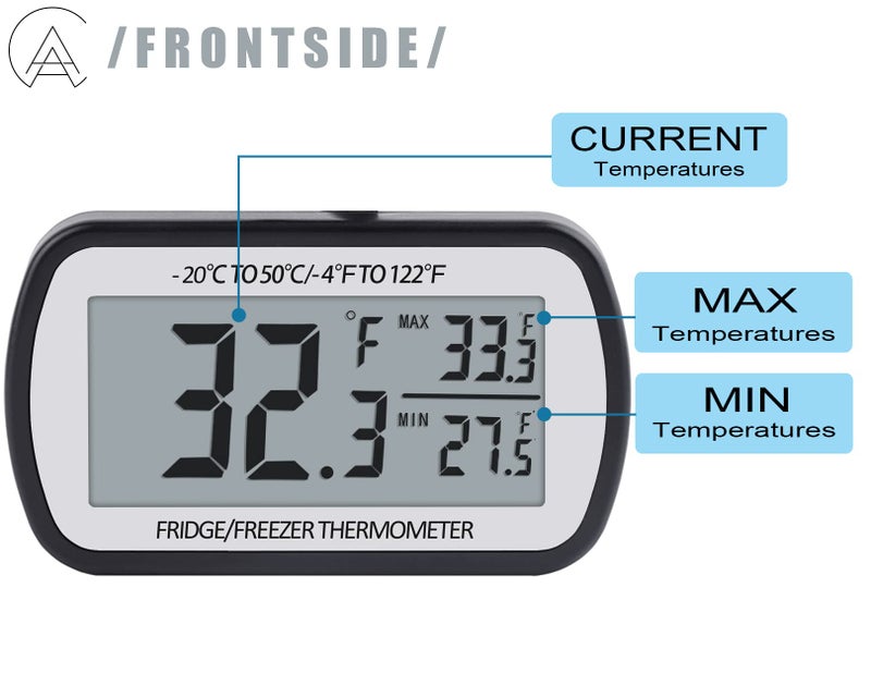 AEVETE Refrigerator Thermometer Digital Fridge Freezer Thermometer with Magnetic Back Large LCD, No Frills Easy to Read (Black-2 Pack) - Image 2