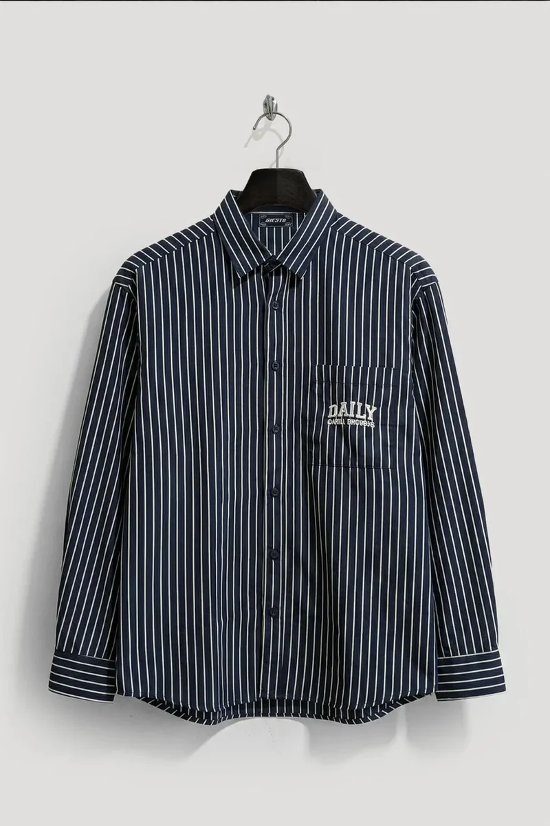 GIESTO Striped Long Sleeve Shirt with Embroidery