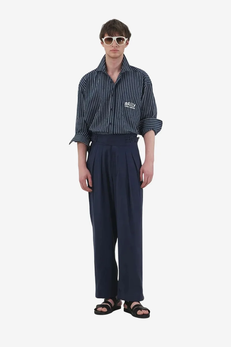 Giesto Navy Blue GIESTO Striped Long Sleeve Shirt with Embroidery for Men | Best Price UAE
