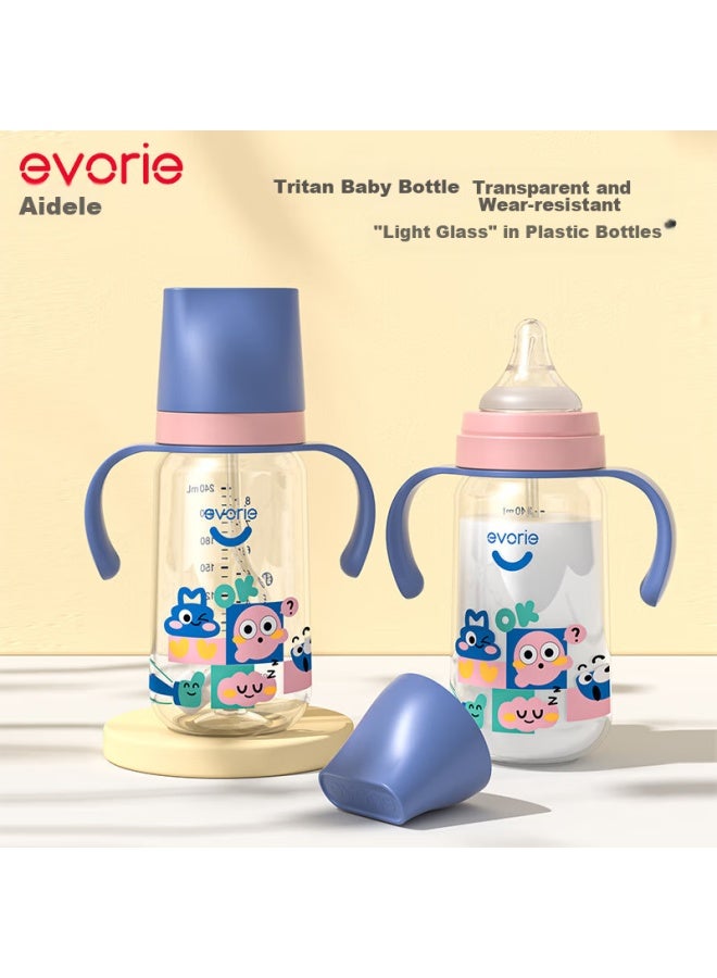 Evorie Baby Bottle, Wide Neck With Double Handles And Gravity Ball, Tritan Bottle 240ml, Playful Blue - Image 1