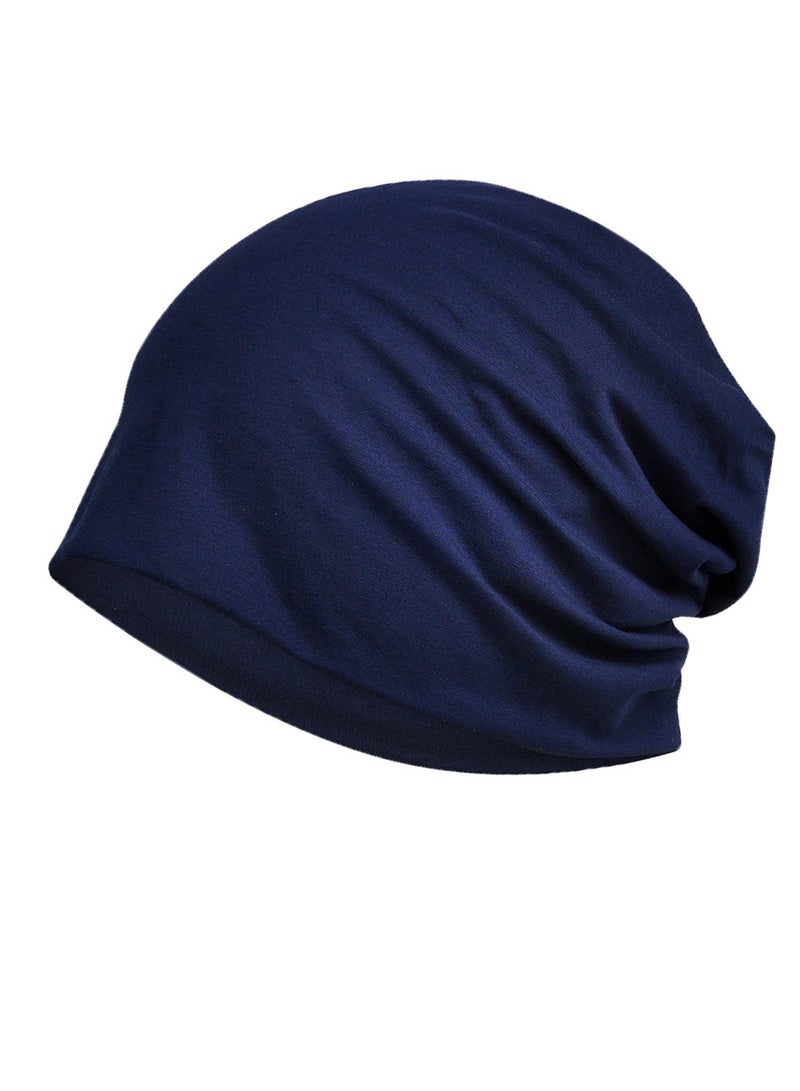 Loquat Infinity Scarf Headwear Cap Solid Color Beanie Hat Navy Blue 