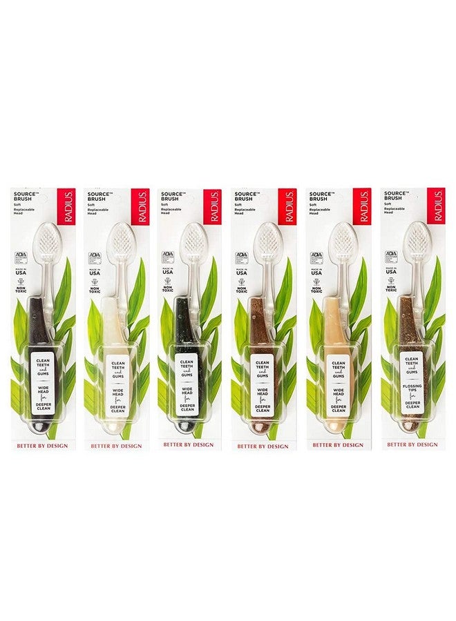RADIUS Toothbrush Source Floss Brush BPA Free & ADA Accepted Improve Gum Health & Reduce Gum Issues - Soft - Assorted Colors - Pack of 6 - Image 1
