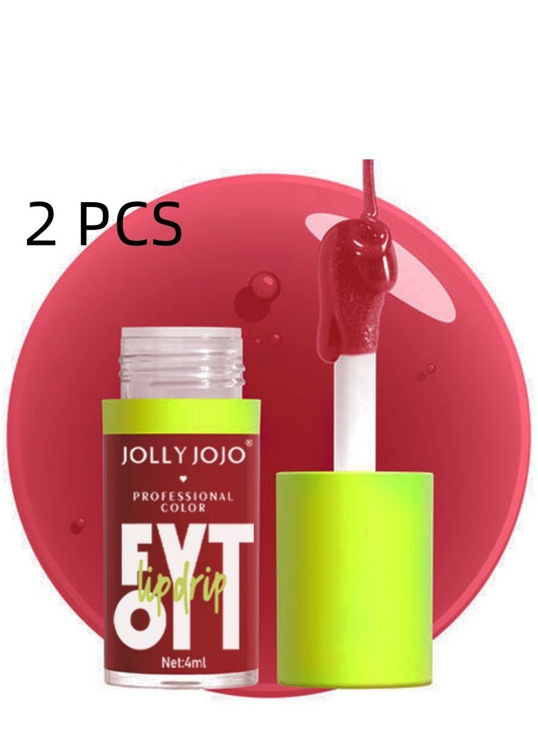 جولي جوجو مجموعة زيت الشفاه برأس فرشاة كبيرة، مرطب ومغذي للغاية، زيت شفاه لامع وناعم، ملمع شفاه ملون نباتي لامع، تركيبة غير لاصقة، حجر دم الإوز الأحمر، قطعتان - Image 1