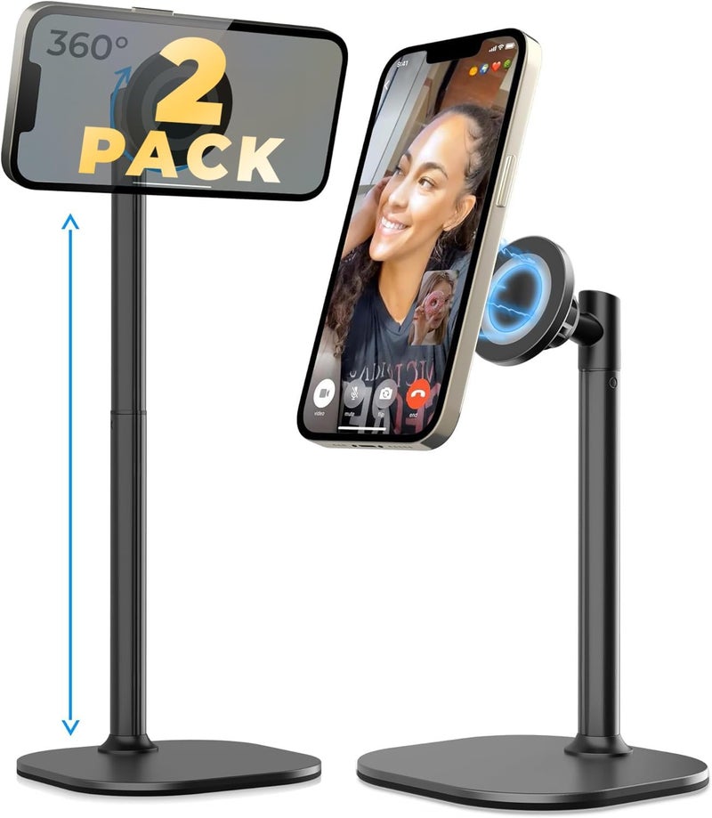 cooper MagStand - Adjustable Magnetic iPhone Stand for Desk & Phone Holder for Video Recording, Compatible with MagSafe, Stand for iPhone 17 Pro Max, 16-12 (x2 Pack - Night Black) - Image 1