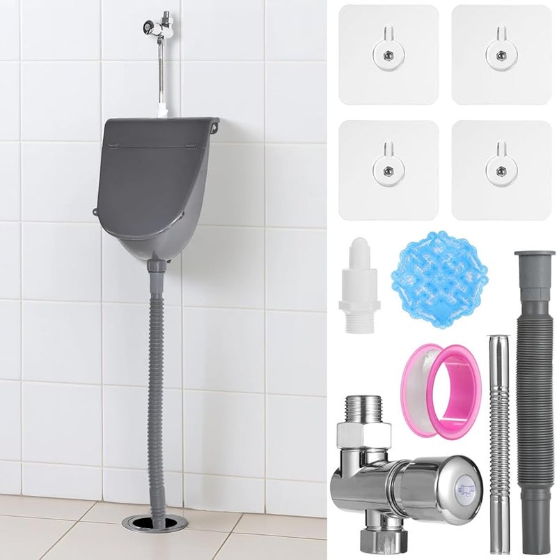Wall Mounted Bathroom Urinal with Lid and Flush Kit White - Image 2