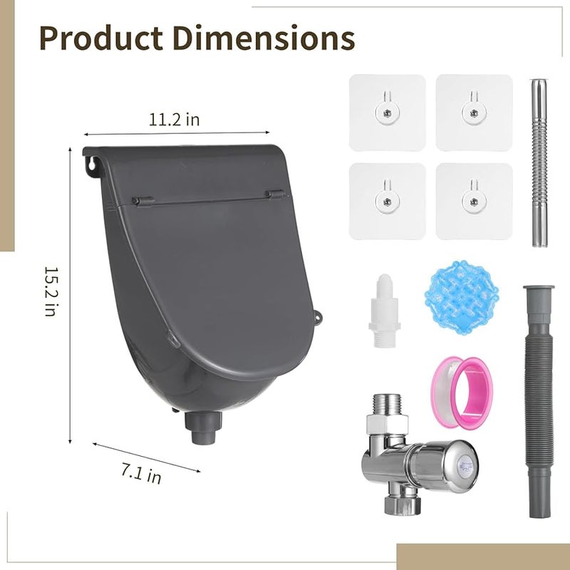 Wall Mounted Bathroom Urinal with Lid and Flush Kit White - Image 4