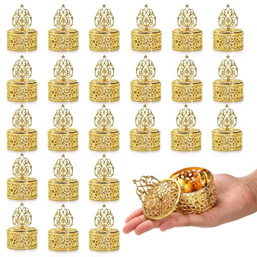 Mezchi 24 Pack Gold Vintage Favor Boxes Mini Plastic Candy Container with Lid Small Treat Gift Boxes Candy Storage Container for Wedding Party Tea Party 2Wx 3H Round - Image 1