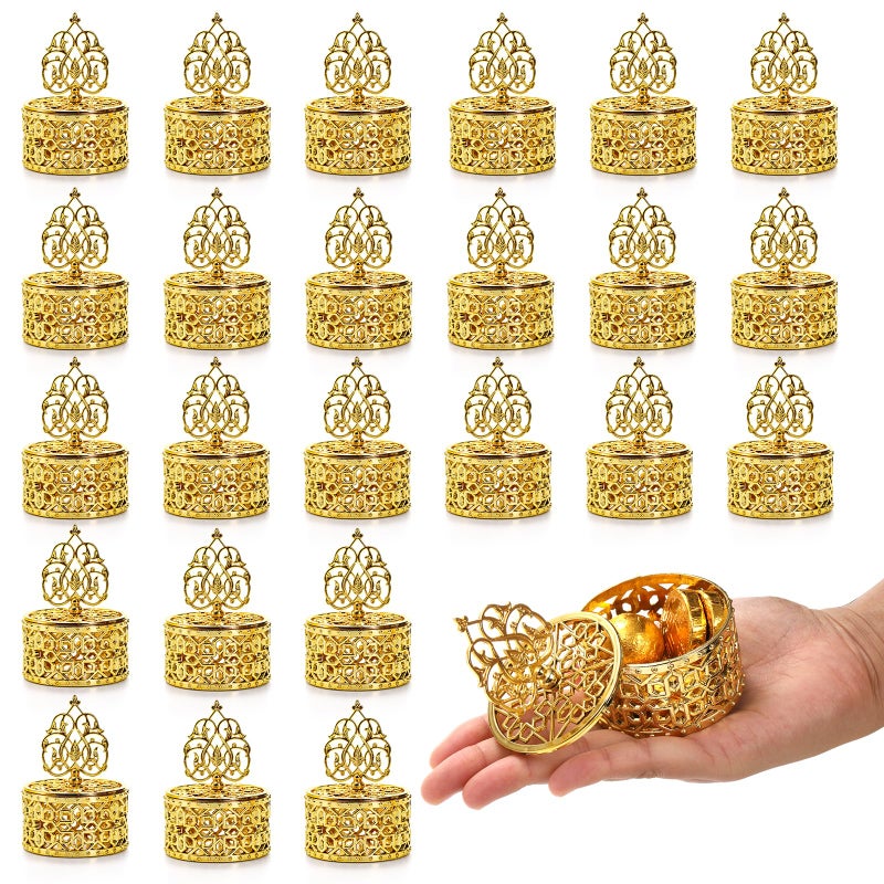 Mezchi 24 Pack Gold Vintage Favor Boxes Mini Plastic Candy Container with Lid Small Treat Gift Boxes Candy Storage Container for Wedding Party Tea Party 2Wx 3H Round - Image 2