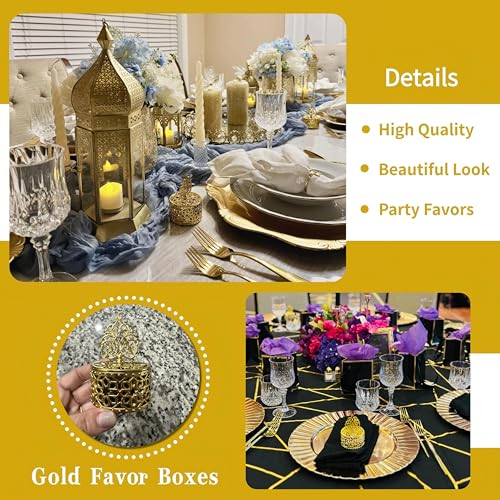 Mezchi 24 Pack Gold Vintage Favor Boxes Mini Plastic Candy Container with Lid Small Treat Gift Boxes Candy Storage Container for Wedding Party Tea Party 2Wx 3H Round - Image 3