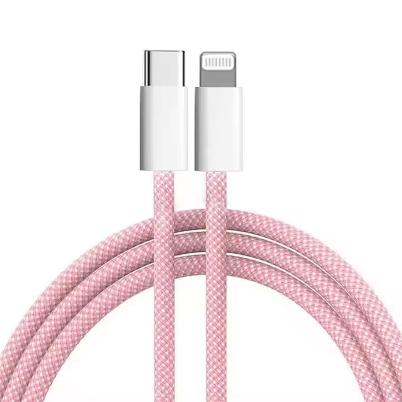 Punnkk Braided USB-C to Lightning Fast Charging Cable Compatible for iPhone 14, 13, 12,11, X, 8, 7, 6, 5, iPad Air, Pro, Mini, iPad Pink Color - Image 1