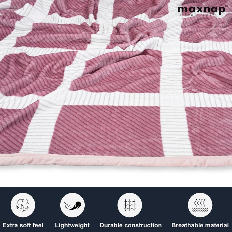 MAXNAP Cloudrest - Maroon Grid Pattern All-Weather AC Blanket for Double Bed – 300 GSM Ultra Soft, Lightweight & Breathable – 220x240 cm, Ideal for Year-Round Use - Image 5