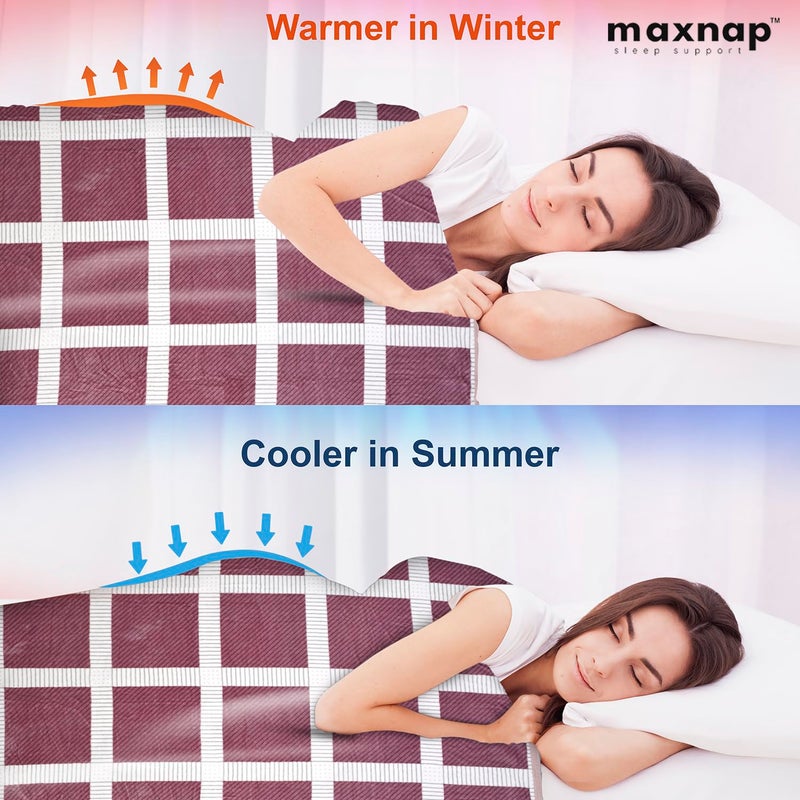 MAXNAP Cloudrest - Maroon Grid Pattern All-Weather AC Blanket for Double Bed – 300 GSM Ultra Soft, Lightweight & Breathable – 220x240 cm, Ideal for Year-Round Use - Image 2