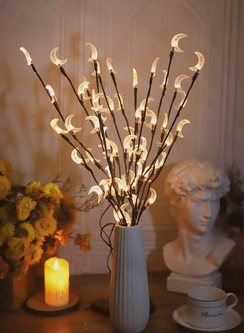 3 قطع 20 قطعة إضاءة غصين على شكل قمر أبيض دافئ على شكل قمر لتزيين مزهرية/غرفة نوم غرفة المعيشة في المنزل، إضاءة زينة المهرجان - Image 1