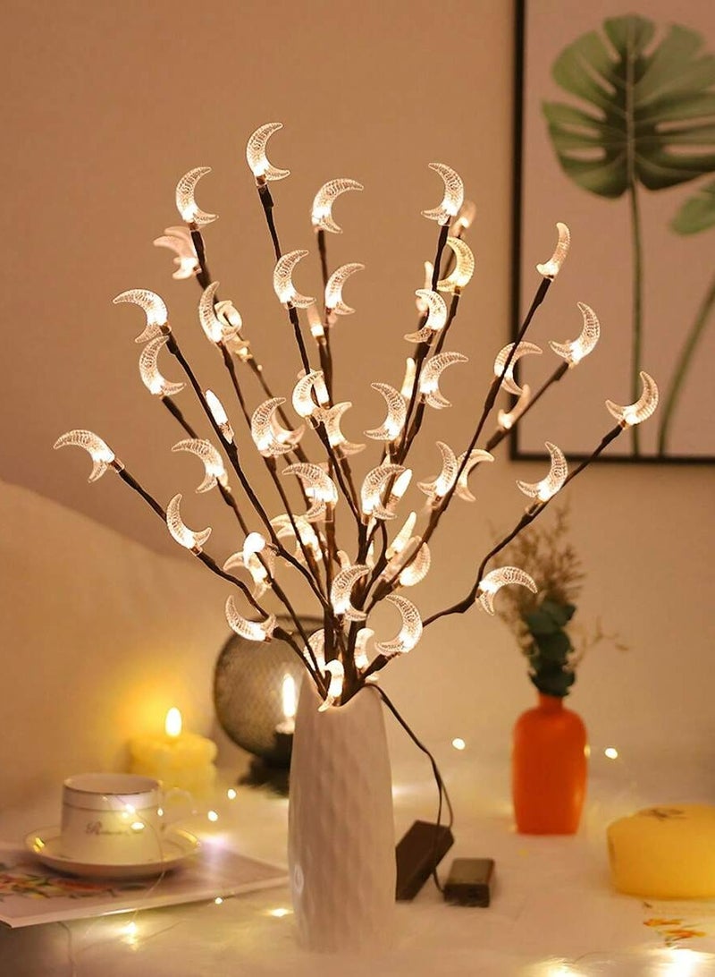 3 قطع 20 قطعة إضاءة غصين على شكل قمر أبيض دافئ على شكل قمر لتزيين مزهرية/غرفة نوم غرفة المعيشة في المنزل، إضاءة زينة المهرجان - Image 2