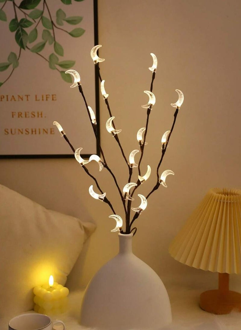 3 قطع 20 قطعة إضاءة غصين على شكل قمر أبيض دافئ على شكل قمر لتزيين مزهرية/غرفة نوم غرفة المعيشة في المنزل، إضاءة زينة المهرجان - Image 3
