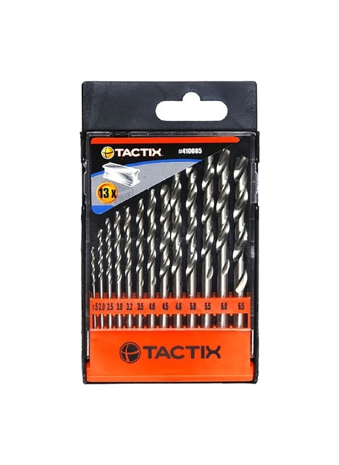 13-Piece Break-Resistant HSS Twist Drill Bit Set with Plastic Storage Case Chrome 6.5 mm 410085