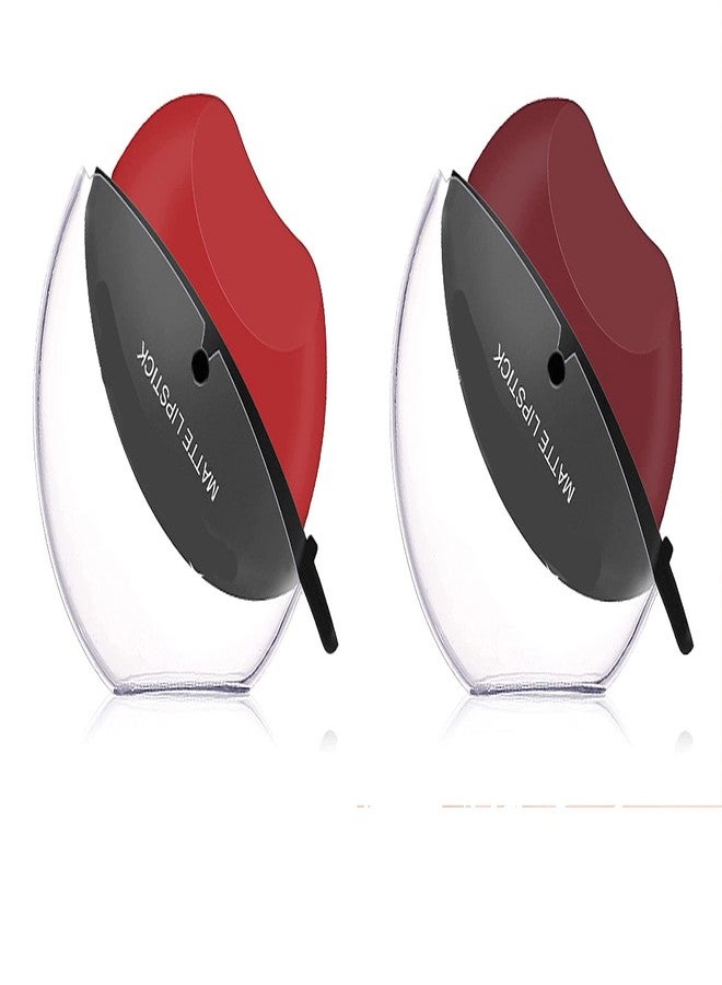 VBA Apple Shape Lazy Quick Matte Lipstick Long-Lasting Wear Non-Stick Cup Not Fade Waterproof Lip Gloss,Velvet Matte Lipstick Pack of 2 (Red,Maroon) - Image 1