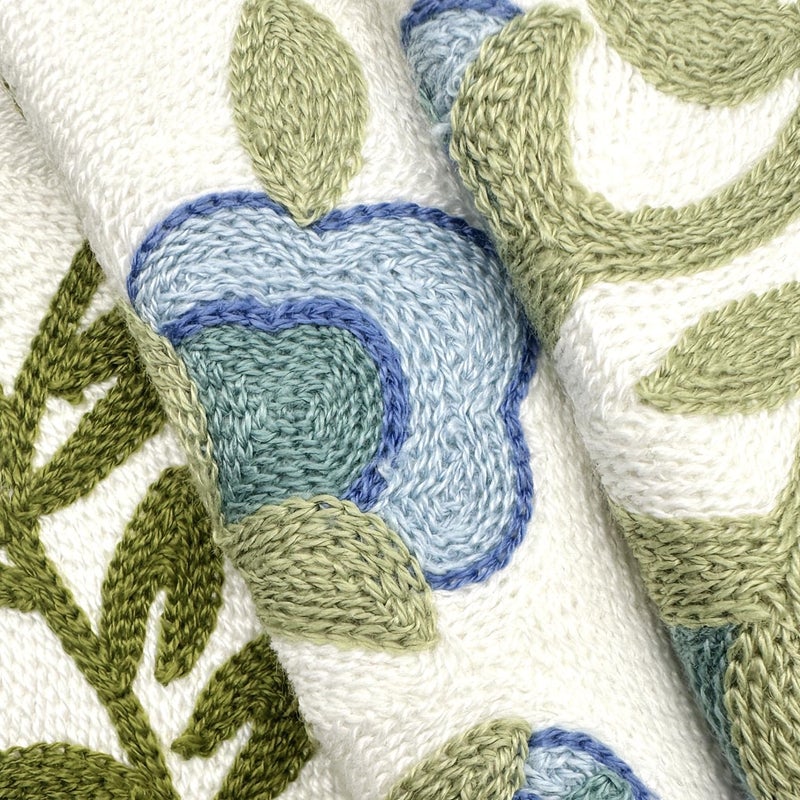 Alysheer Floral Embroidered Summer Decorative Throw Pillow Covers 20"x 20" Set of 2, Farmhouse Cottage Blue Flowers Green Leaves Knit Pattern Cotton Canvas Cushion Case for Couch Bed Living Room - Image 4