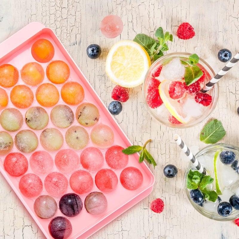 Home-Cloud HomeCloud Round Ice Cube Trays 33x399Cubes Perfect for Chilled Drinks Complete Set with 3 Packs of Pink Trays Ice Bin with Lid and Scoop BPA Free Easy Release Stackable Pink - Image 2