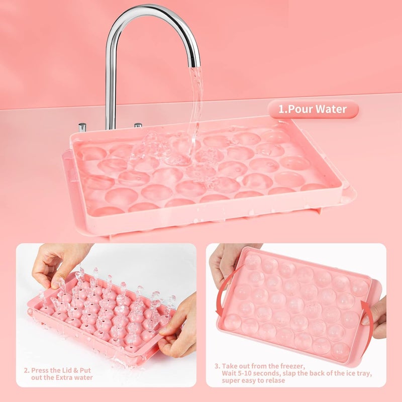 Home-Cloud HomeCloud Round Ice Cube Trays 33x399Cubes Perfect for Chilled Drinks Complete Set with 3 Packs of Pink Trays Ice Bin with Lid and Scoop BPA Free Easy Release Stackable Pink - Image 4