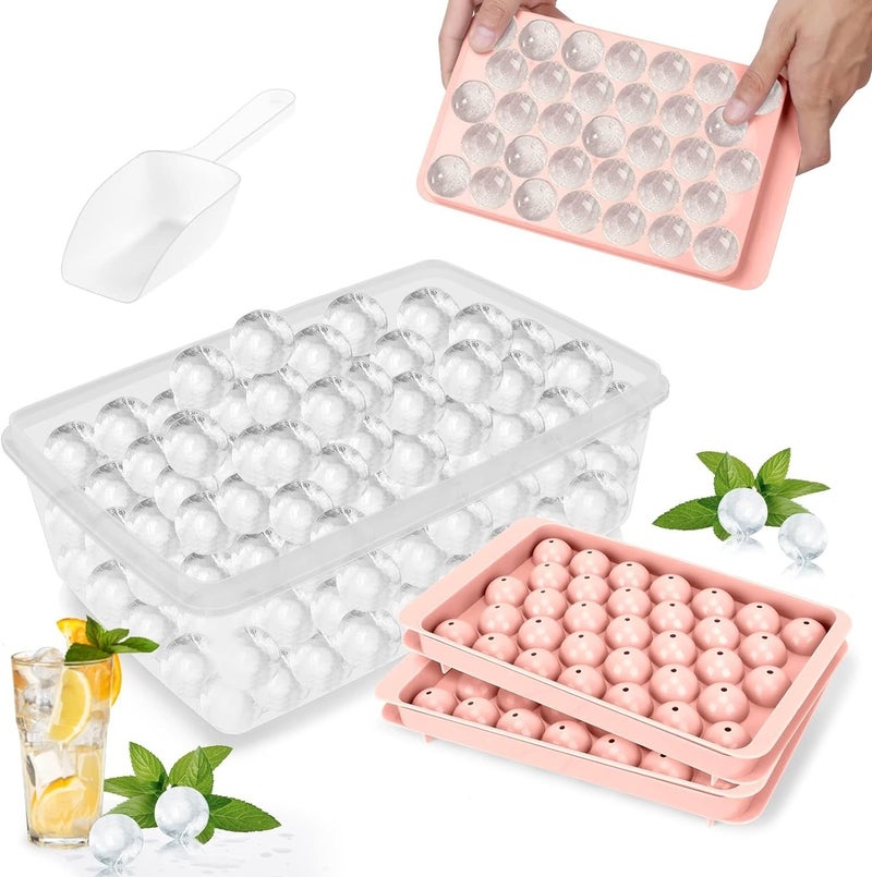Home-Cloud HomeCloud Round Ice Cube Trays 33x399Cubes Perfect for Chilled Drinks Complete Set with 3 Packs of Pink Trays Ice Bin with Lid and Scoop BPA Free Easy Release Stackable Pink - Image 1