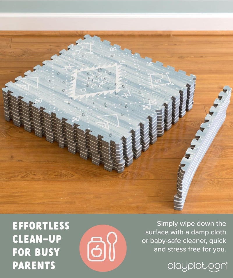 Play Platoon Non-Toxic Large Kids Play Mats for Floor, 9 Tiles, 72 x 72 inch - Extra-Thick Foam Tiles, 24 x 24 inch Puzzle Mats, Neutral Playmat for Toddlers & Childrens Playroom - Saguaro Print - Image 4