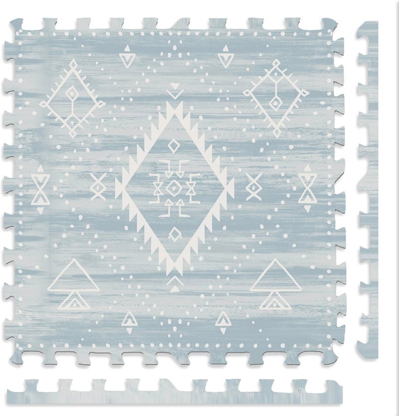 Play Platoon Non-Toxic Large Kids Play Mats for Floor, 9 Tiles, 72 x 72 inch - Extra-Thick Foam Tiles, 24 x 24 inch Puzzle Mats, Neutral Playmat for Toddlers & Childrens Playroom - Saguaro Print - Image 1