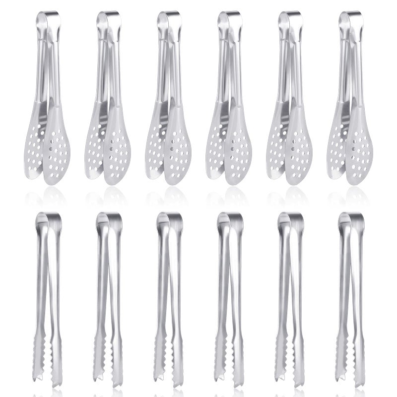 Dmoera 12 Pack Premium Small Serving Tongs, Dmoera Mini Stainless Steel Appetizer Tongs, 5Inch,5.2Inch(12.7cm) - Image 1