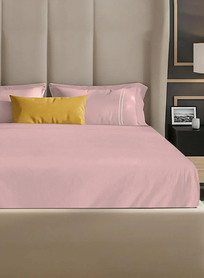 Mulberry Living 100% Cotton Queen Fitted Bedsheet Set, 250 Tc Serentiy Solids - Cameo Rose