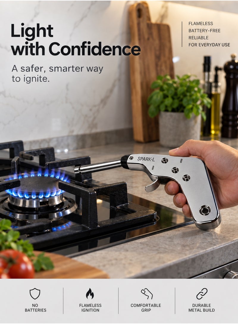 Spark-L Electronic Gas Igniter – Long Handle Stainless Steel Kitchen Lighter For Gas Stoves, Safe & Durable 7 * 27 Cm (Silver) - Image 2