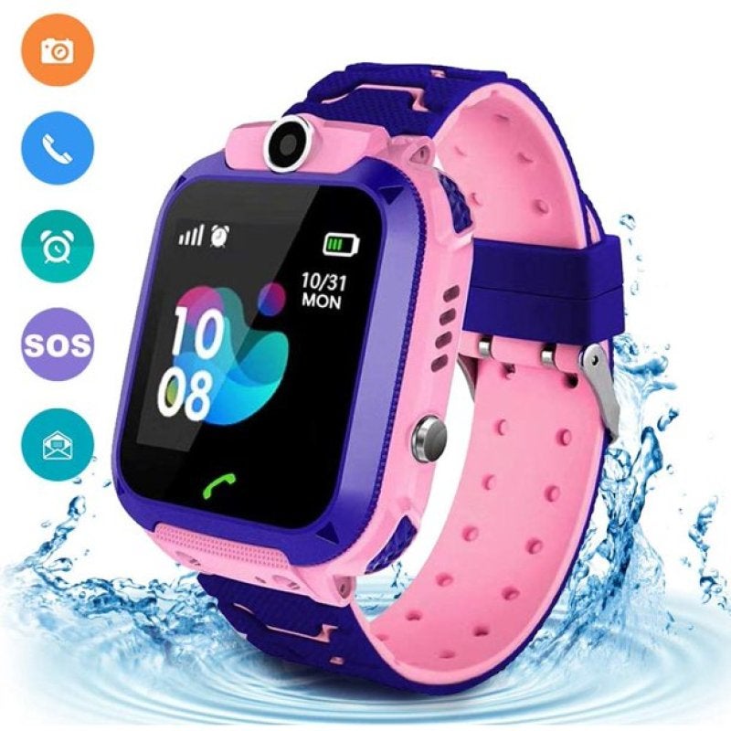 Kids Smartwatch Waterproof AGPS Tracker Anti-Lost Smart Watch Phone for Children 3-12 Girls Boys SOS Call Remote Camera Two Way Call Touch Screen Games Christmas Birthday-Pink