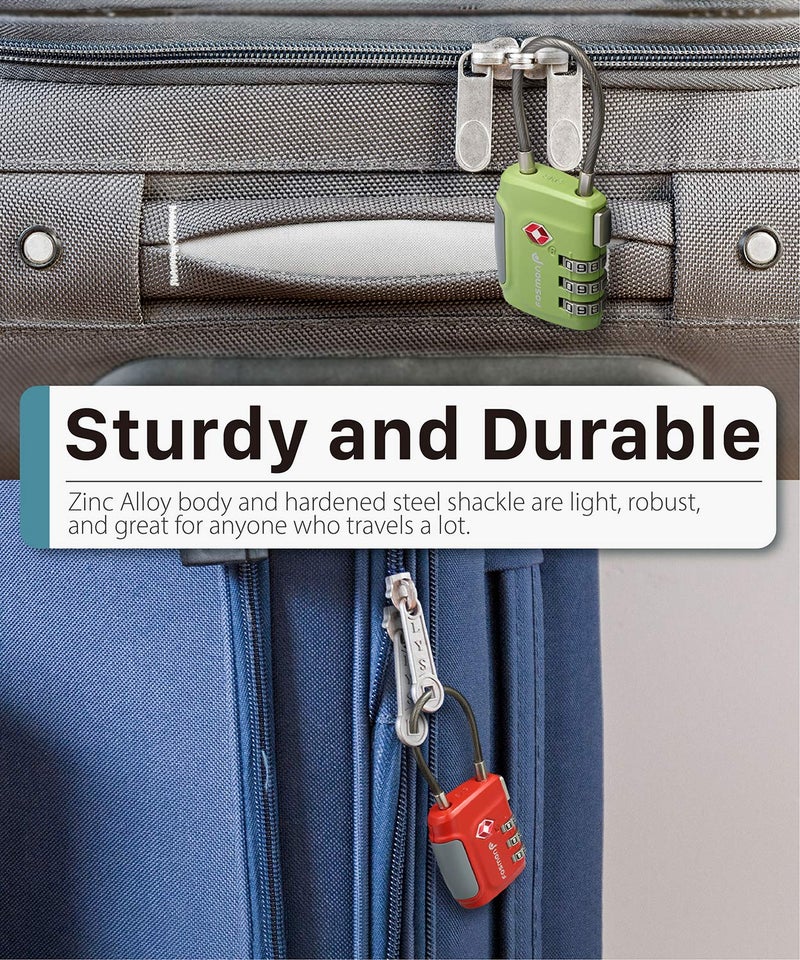 Fosmon Tsa Approved Luggage Locks Cable Suitcase Travel Lock 3 Digit Long Shackle Combination Padlock Wire Lock For Gym Locker Backpack Anti Theft - Image 5