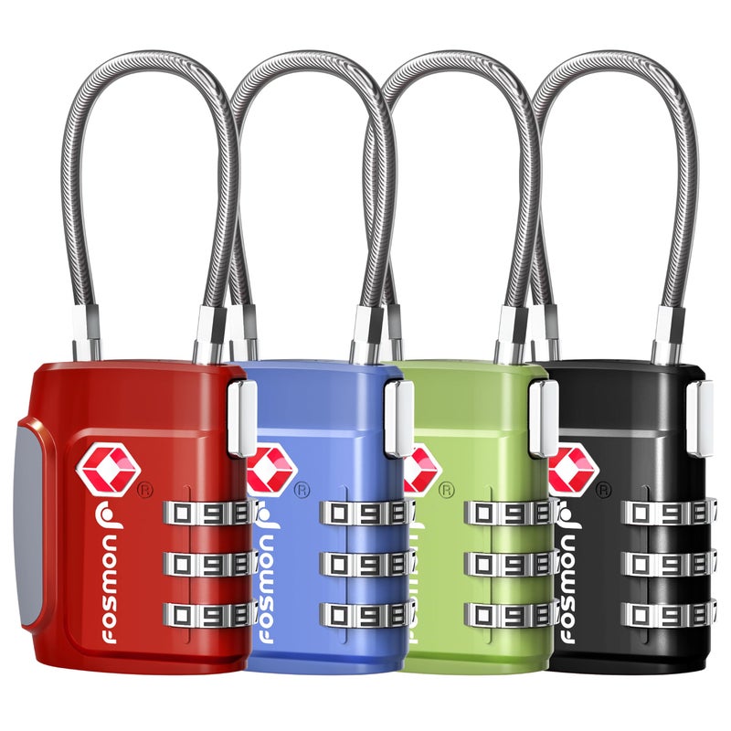 Fosmon Tsa Approved Luggage Locks Cable Suitcase Travel Lock 3 Digit Long Shackle Combination Padlock Wire Lock For Gym Locker Backpack Anti Theft - Image 1