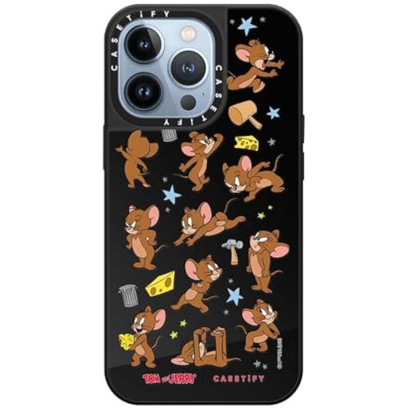 Casetify Mirror Case for iPhone 13 Pro 【Tom and Jerry Colab/Reflective / 4.9ft Drop Protection/Compatible with Magsafe】 - Jerry Pattern - Black on Black - Image 1